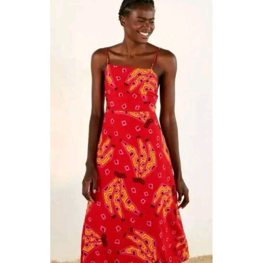 House of Harlow Smocked Cut Out Back Spaghetti Strap Bead Tassels Dress Sz M 108
